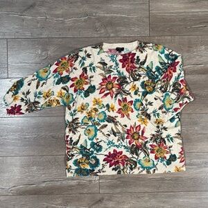 Talbots Pure Cashmere Floral Print Sweater